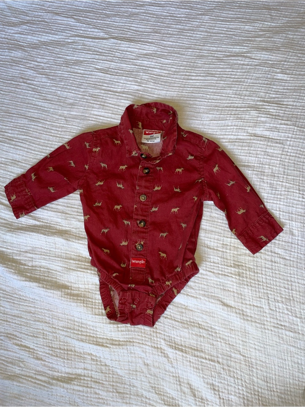 Wrangler Burgundy Baby Western Onesie with Reindeer Print